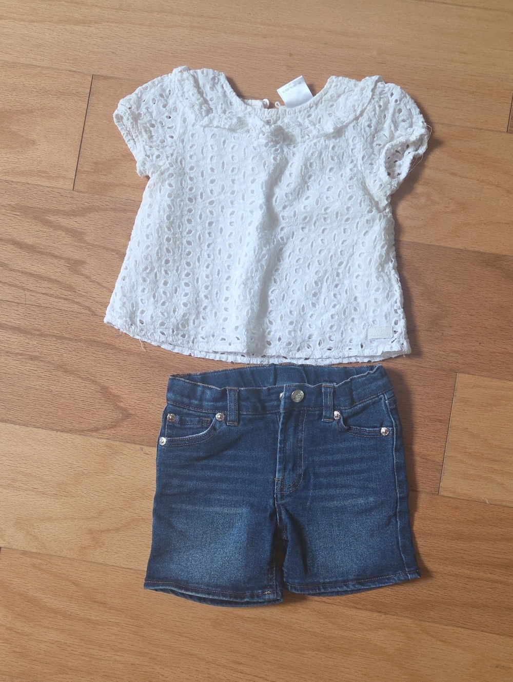 Koala Kids White Eyelet Lace Top with Blue Denim Shorts 3T